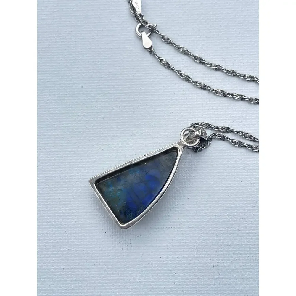 Vintage Labradorite Sterling Silver Pendant Necklace